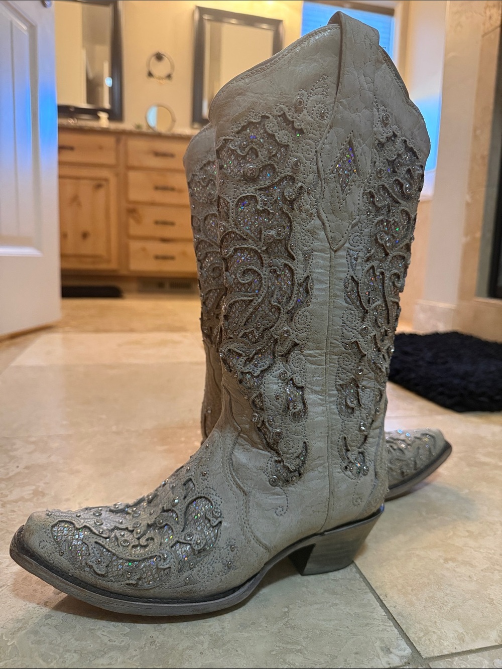 Women's Embellished Western Boots - Cream